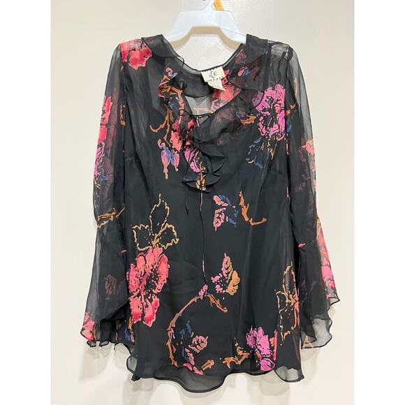 VTG 100% Silk Beaded Tunic Top slip bell sleeves,Whimsical,Y2K grunge size 1X - Picture 1 of 10